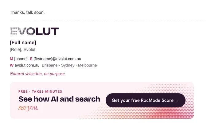 An email signature with a launch banner